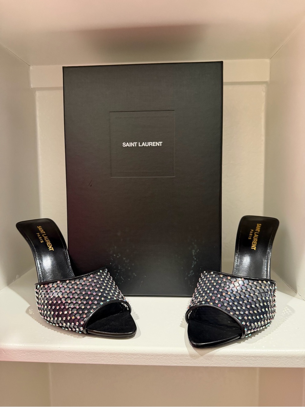 Saint Laurent Disco Mules size 38 crystal black